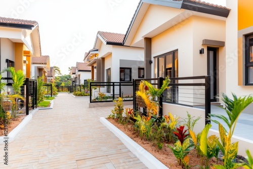 A flat, modern design of a simple gated compound with a house inside, representing security and privacy photo