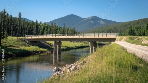 Concrete Bridge Over a River in a Mountainous Landscape