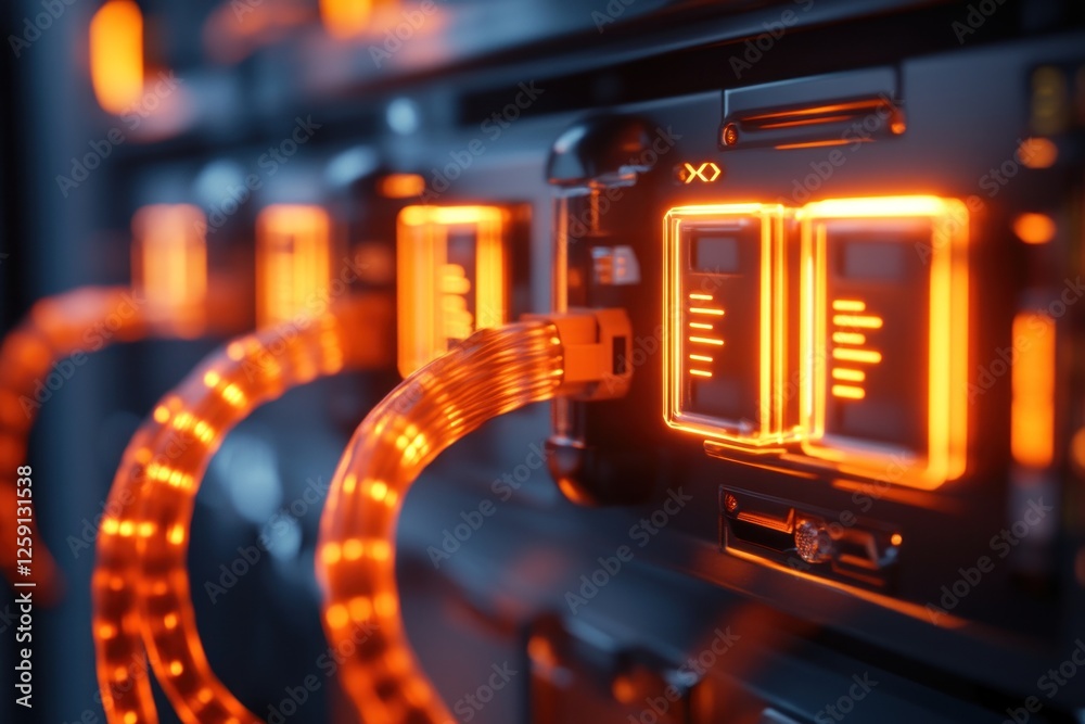 Glowing Network Server: Futuristic Data Center Technology Glowing Network Server: Futuristic Data Center Technology