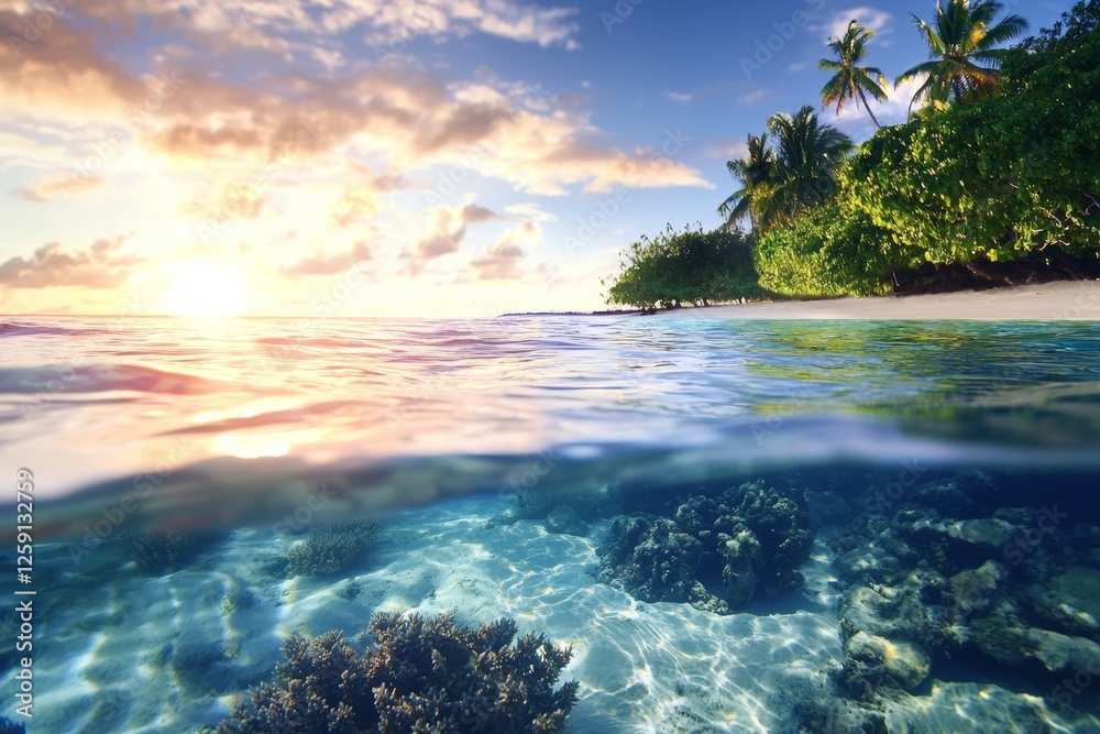 Beautiful ocean scene with a sunset in the background Beautiful ocean scene with a sunset in the background