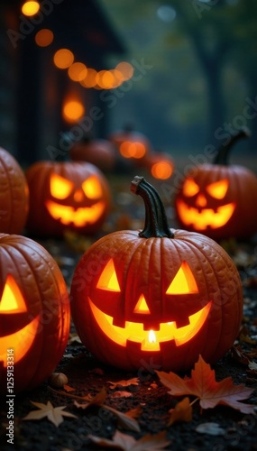 Wallpaper Mural Pumpkins are carved with faces and lit , decorations, jackolantern, pumpkin Torontodigital.ca