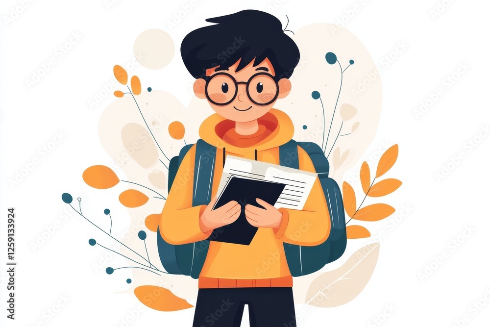 A simple vector illustration of a foreign student holding a passport and a university acceptance letter A simple vector illustration of a foreign student holding a passport and a university acceptance letter
