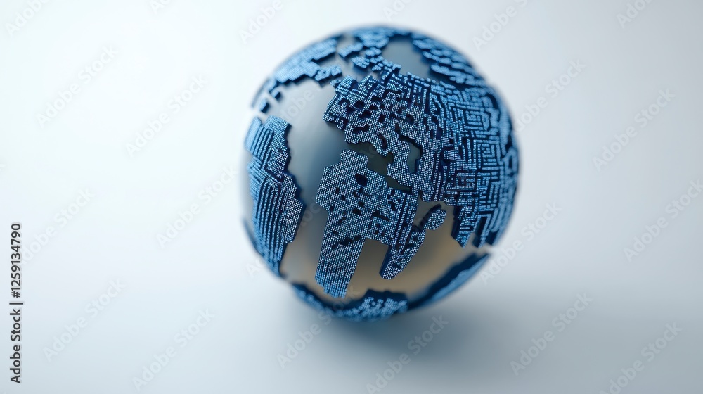 Abstract Digital Globe: Blue and Gray Pixelated Sphere Abstract Digital Globe: Blue and Gray Pixelated Sphere
