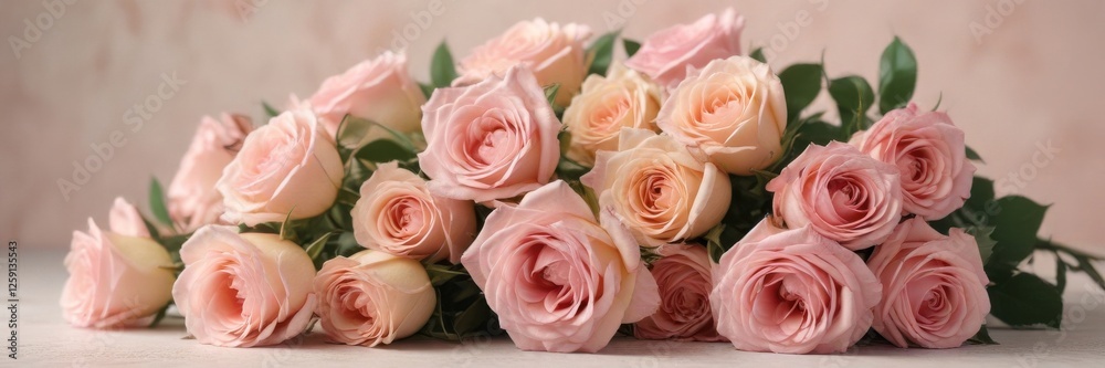 Romantic rose bouquet set against a soft pastel background, gardenia, flowers, roses Romantic rose bouquet set against a soft pastel background, gardenia, flowers, roses