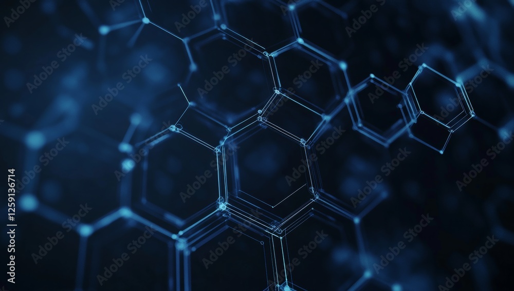 Abstract Hexagonal Molecular Structure Network, Dark Background Abstract Hexagonal Molecular Structure Network, Dark Background