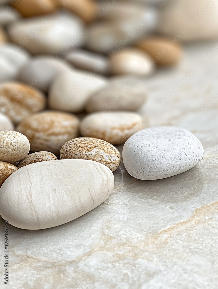 Close Up of Smooth River Stones on Marble Surface with Natural Light : Generative AI Close Up of Smooth River Stones on Marble Surface with Natural Light : Generative AI