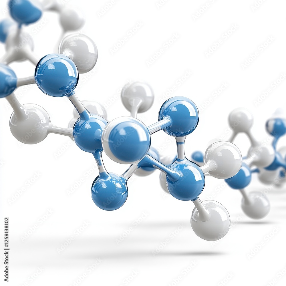 Abstract Molecule Chain: 3D Render of Blue and White Spheres Abstract Molecule Chain: 3D Render of Blue and White Spheres