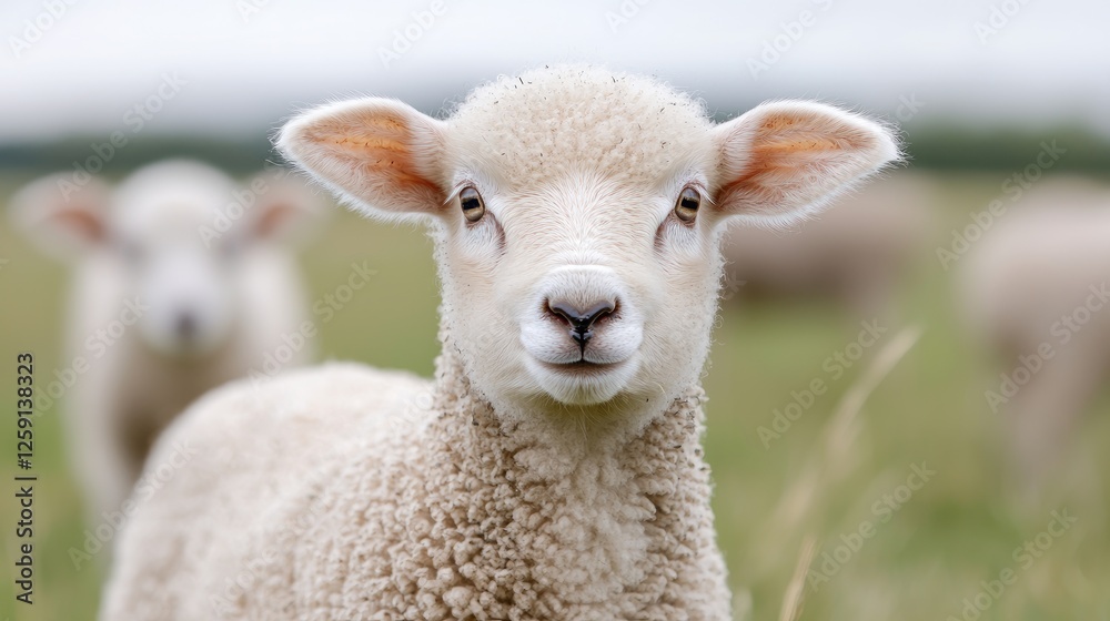 Cute lamb in a field, looking directly at the camera. Possible use stock photo for children's books or farm-related products Cute lamb in a field, looking directly at the camera. Possible use stock photo for children's books or farm-related products