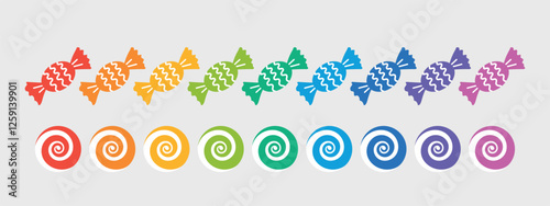 colorful candy set, birthday sweets, collection of candies in rainbow colors wraps, vector design elements