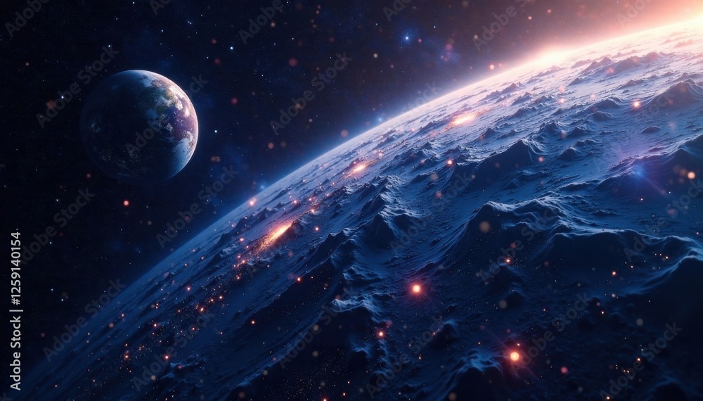Obraz premium Planet earth foreground with comet in background, galaxy, night sky