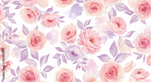Wallpaper Mural Roses, peonies Soft Pastel Floral Watercolor Wallpaper Background Torontodigital.ca