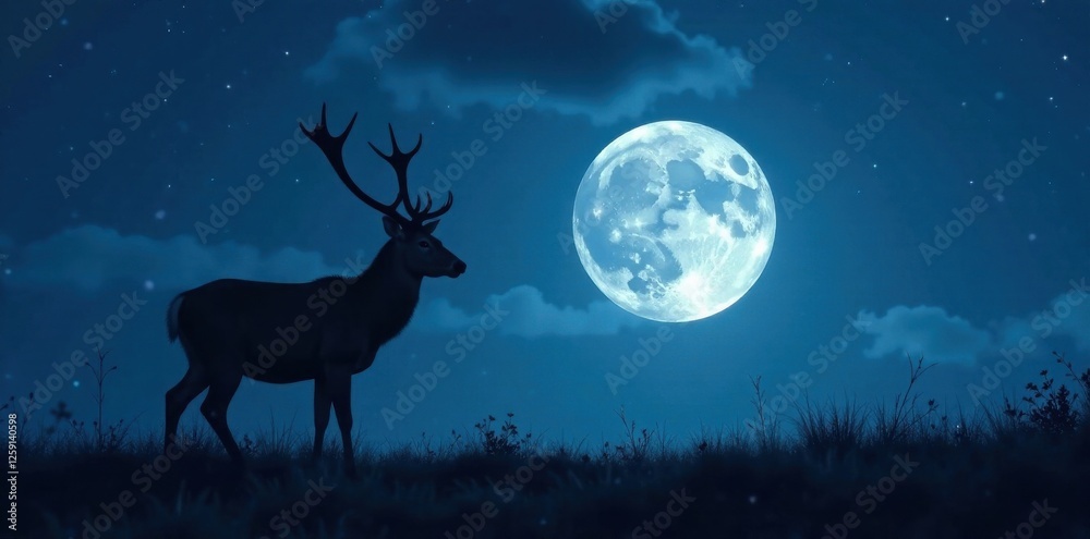 Silhouette of deer against a full moon night sky , silhouette, hunting, deer Silhouette of deer against a full moon night sky , silhouette, hunting, deer