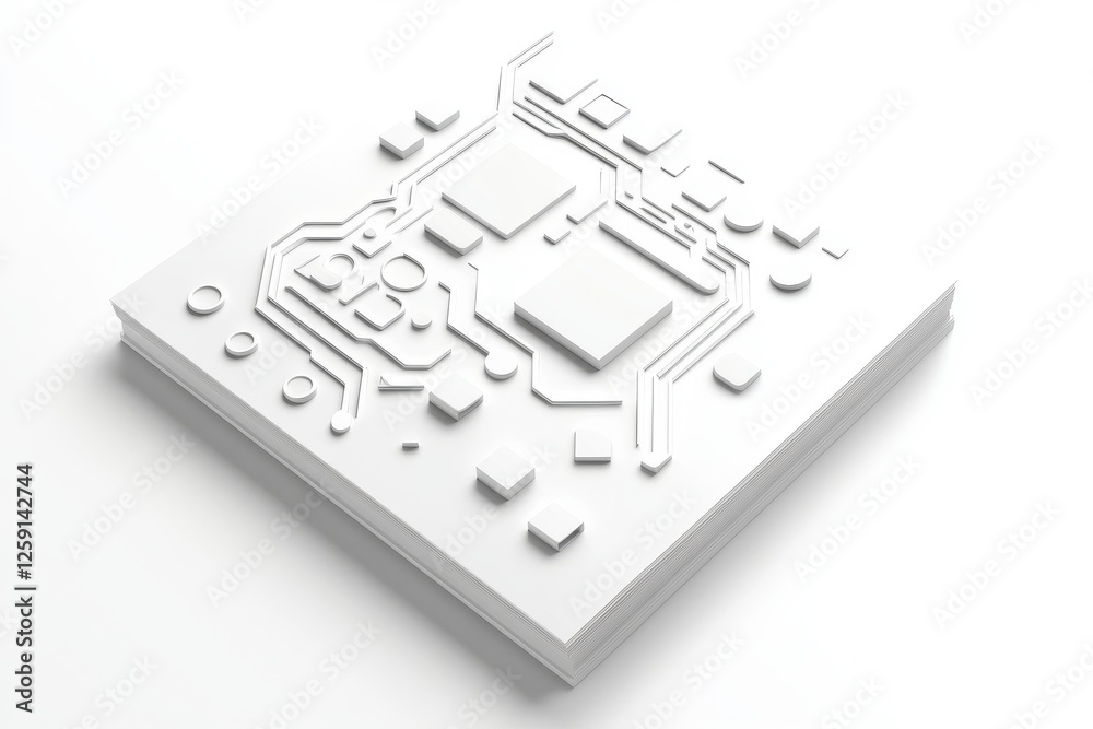 Abstract White Layered Circuit Board 3D Rendering Abstract White Layered Circuit Board 3D Rendering
