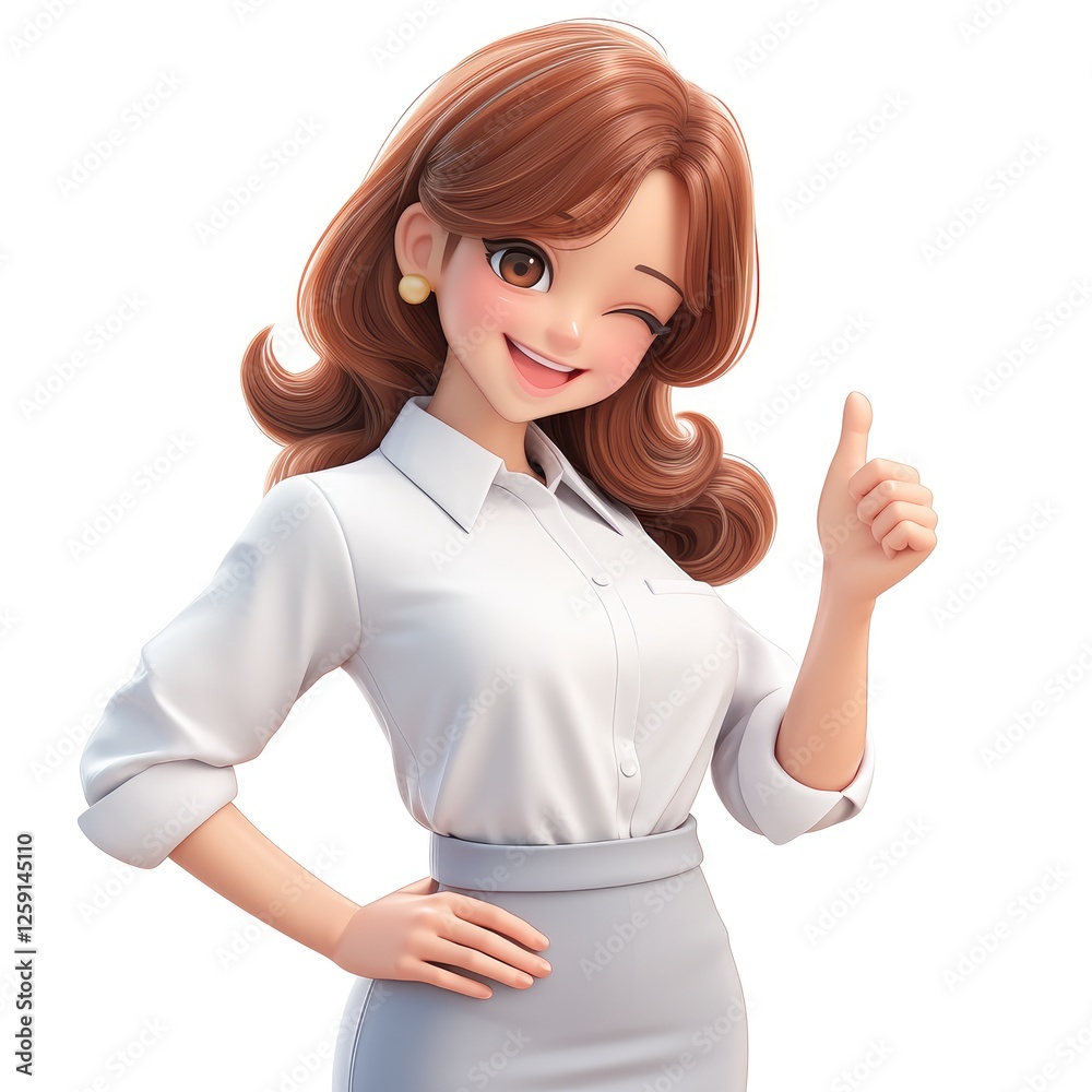 Smiling 3D Cartoon Businesswoman Giving Thumbs Up - Success, Professional, and Positive Smiling 3D Cartoon Businesswoman Giving Thumbs Up - Success, Professional, and Positive