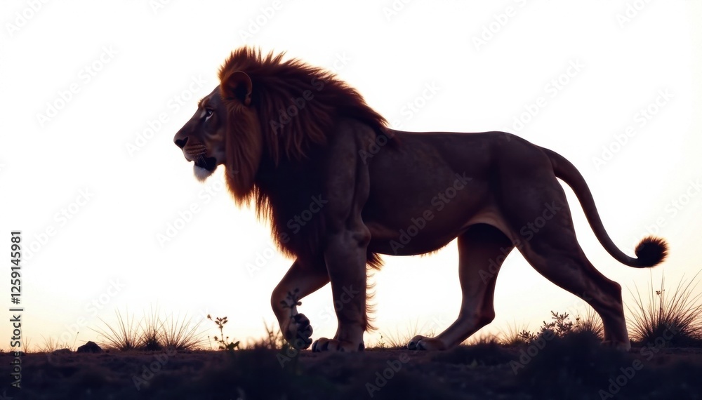 Silhouette of a majestic lion on a white background, animal silhouette, animals, safari animal Silhouette of a majestic lion on a white background, animal silhouette, animals, safari animal