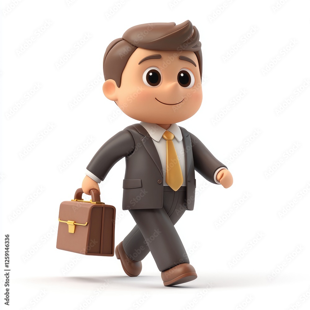 Smiling Businessman Walking with Briefcase: 3D Cartoon Character Illustration Smiling Businessman Walking with Briefcase: 3D Cartoon Character Illustration