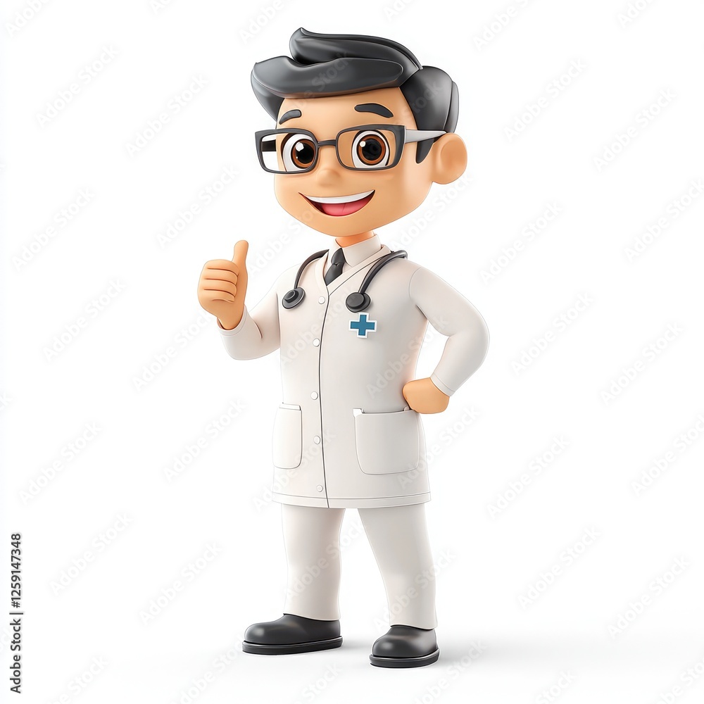 Smiling Cartoon Doctor: 3D Render of a Friendly Medical Professional Giving a Thumbs Up Smiling Cartoon Doctor: 3D Render of a Friendly Medical Professional Giving a Thumbs Up
