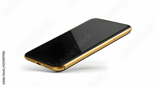 Modern smartphone with a sleek design, showcasing a reflective black screen and golden edges
