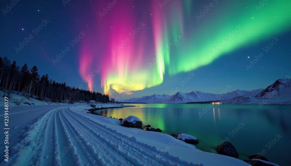 Naklejka premium Soft focus on a shimmering aurora borealis, aurora, celestial, borealis
