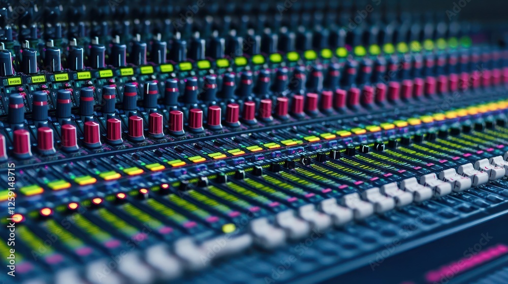Close Up View of Audio Mixing Console Close Up View of Audio Mixing Console
