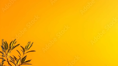 Wallpaper Mural Dark Green Plant Leaves Against Vibrant Orange Yellow Background Torontodigital.ca