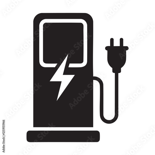 Electric Car and Charging Point Icons – Clean Energy, Electric Mobility Icons – Charging Stations and Renewable Energy

