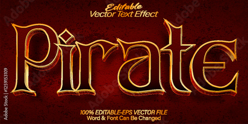 Pirate Vector Text Effect Editable Alphabet Golden Sea Template Captain