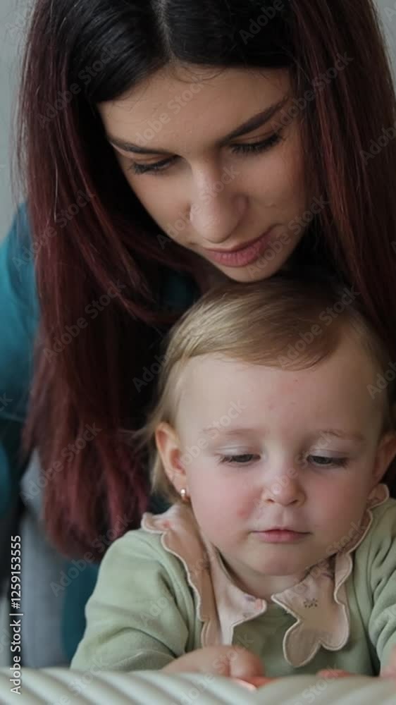 A woman with a small child is packing a suitcase for a trip. Vertical video A woman with a small child is packing a suitcase for a trip. Vertical video