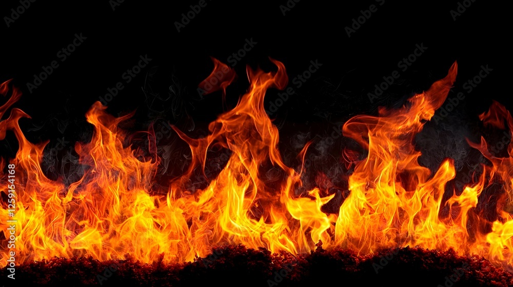 Fiery Flames Against Black Background Fiery Flames Against Black Background