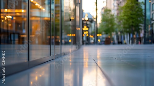 Wallpaper Mural Reflections on a City Sidewalk with Glimmering Lights in the Early Evening : Generative AI Torontodigital.ca
