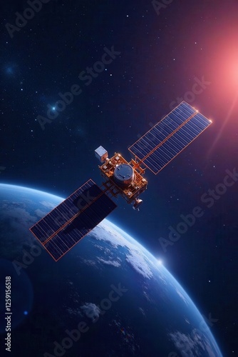 Space satellite with internet antenna, stars, satellite, internet