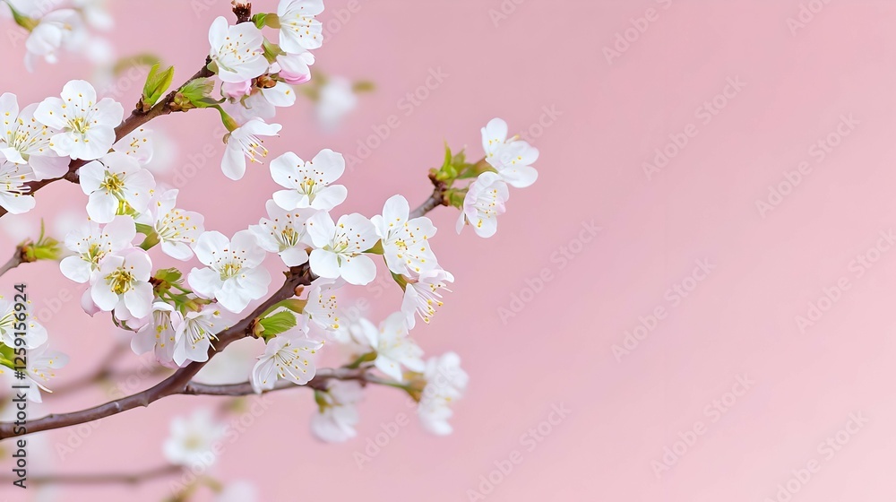 Delicate White Flowers Blooming Against A Pale Pink Background Delicate White Flowers Blooming Against A Pale Pink Background