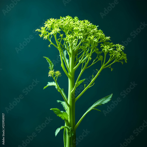 Vertical Closeup of Delicate Green Plant Against Dark Background with Soft Lighting