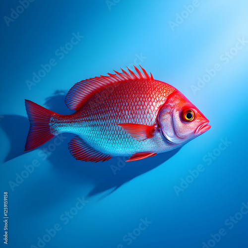 Vibrant Red Fish Swimming Against a Smooth Blue Background with Striking Detail and Depth