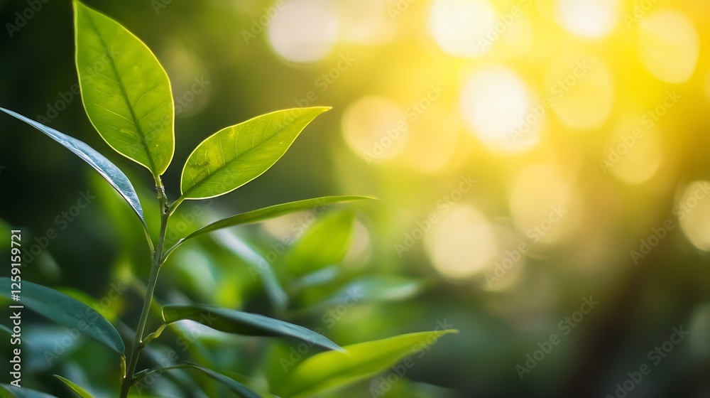 Green Leaves Reflecting Soft Sunlight in a Beautiful Natural Setting with Gentle Bokeh Effect : Generative AI Green Leaves Reflecting Soft Sunlight in a Beautiful Natural Setting with Gentle Bokeh Effect : Generative AI