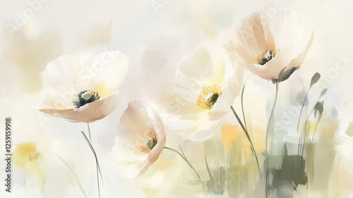 Soft watercolor flowers in pastel hues, evoking gentle beauty and serenity