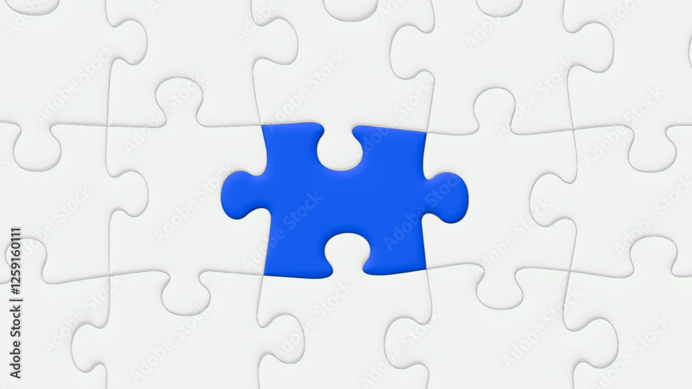Blue Puzzle Piece Jigsaw Highlighted Among Other Grayed-Out Pieces, Centered, Vector 3D Effect Blue Puzzle Piece Jigsaw Highlighted Among Other Grayed-Out Pieces, Centered, Vector 3D Effect