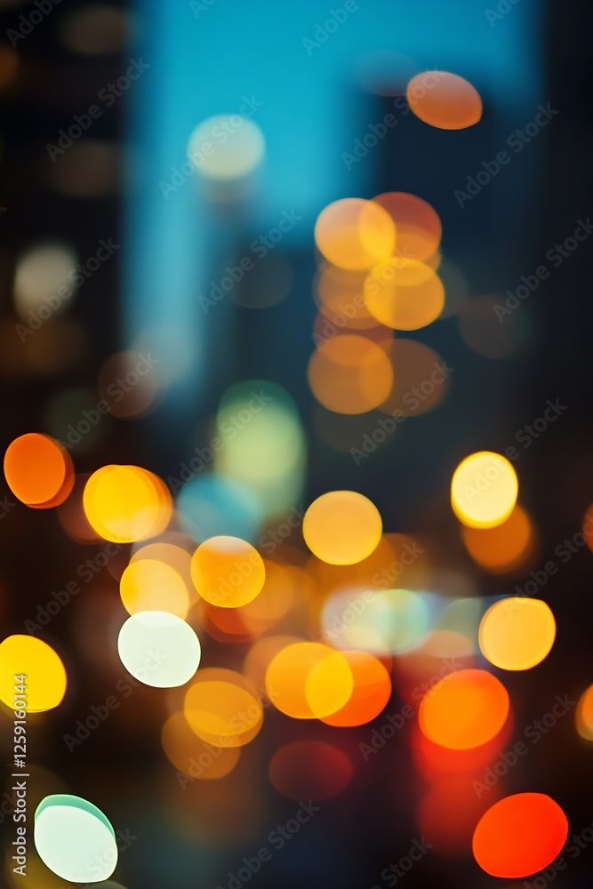 Fototapeta premium Abstract blurred city lights creating colorful bokeh effect in modern urban environment at dusk : Generative AI