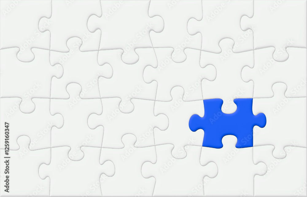 Blue Puzzle Piece Jigsaw Highlighted Among Other Grayed-Out Pieces, Off-Centered Background, Vector 3D Effect, Presentations and Meetings Blue Puzzle Piece Jigsaw Highlighted Among Other Grayed-Out Pieces, Off-Centered Background, Vector 3D Effect, Presentations and Meetings