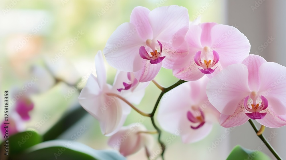 Fototapeta premium Delicate Pink Orchid Flowers with Lovely Petals Reflected in Soft Light : Generative AI