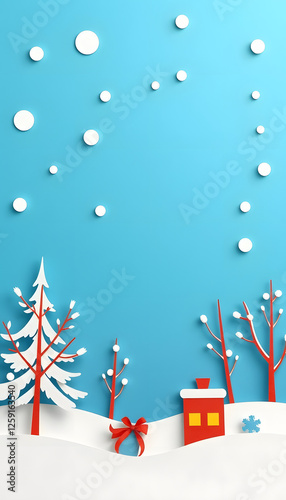 Abstract blue winter Christmas background, flat papercut style. with white shades