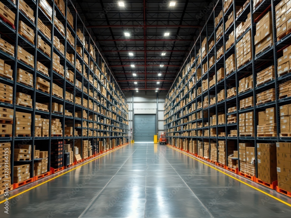 Fototapeta premium Large Warehouse Interior with Rows of Pallets