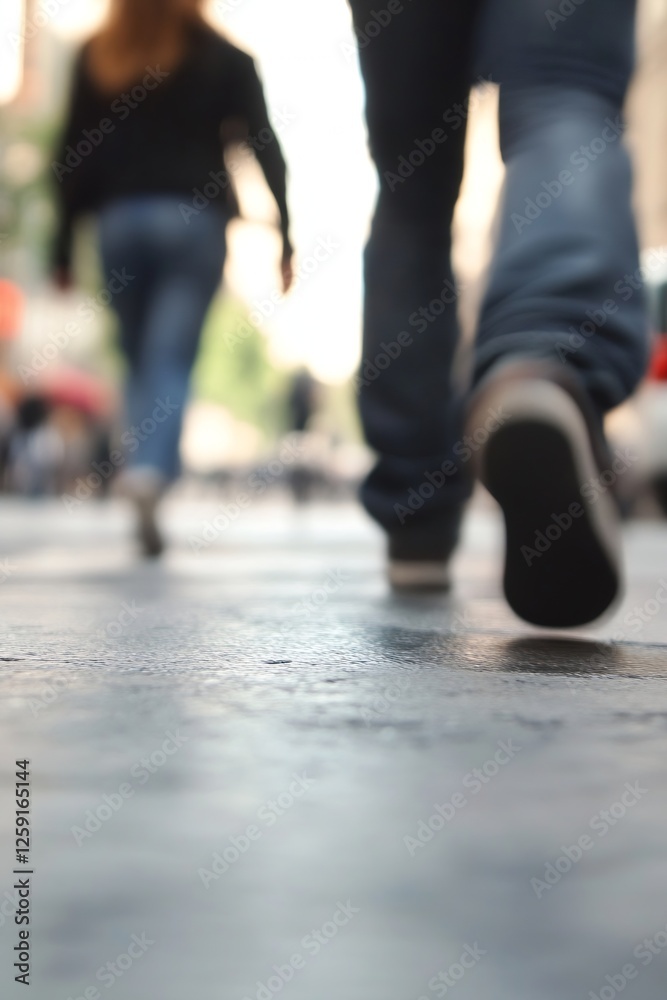 Fototapeta premium Close Up of City Pedestrians Walking on a Busy Sidewalk in Urban Environment : Generative AI