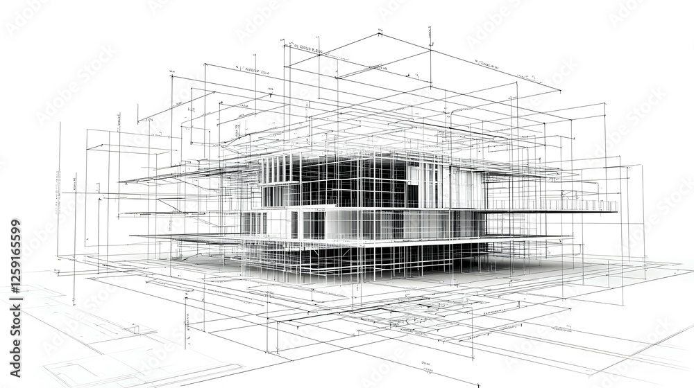 Abstract 3D Model of a Geometric Building Design