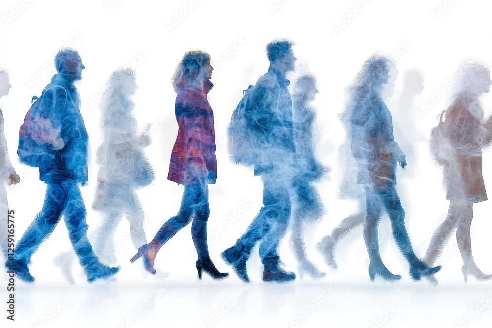Naklejka premium Blurred Figures Walking in Snowy Winter Scene