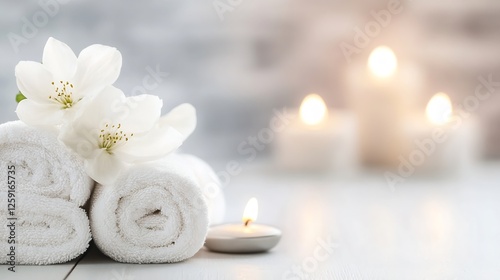Calm and Inviting Bathroom Scene with Soft Towels and Candles for a Relaxing Ambiance : Generative AI