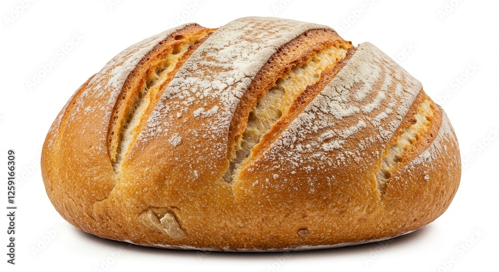Fresh Sourdough Bread Loaf with Crusty Surface Isolated on White Fresh Sourdough Bread Loaf with Crusty Surface Isolated on White