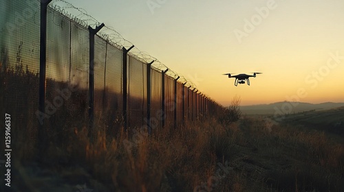 Wallpaper Mural Drone Flying Near Security Fence at Sunset Torontodigital.ca