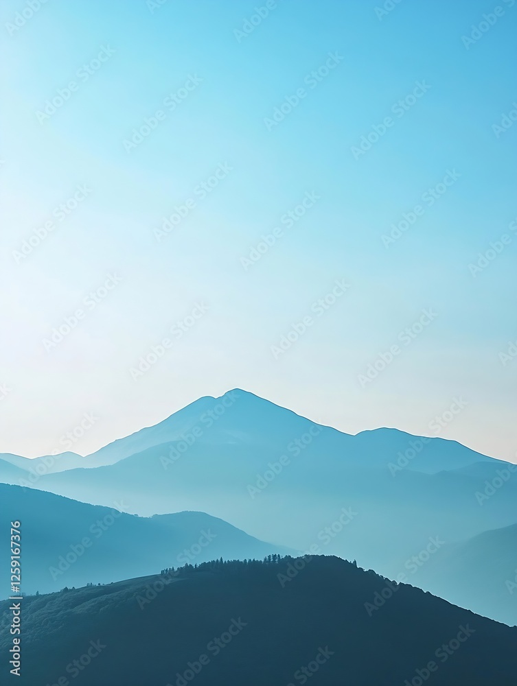Breathtaking Mountain Range with Soft Blue Sky and Hazy Landscape : Generative AI Breathtaking Mountain Range with Soft Blue Sky and Hazy Landscape : Generative AI