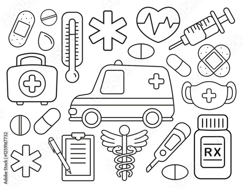 Medical Object and Symbols Outline Clipart